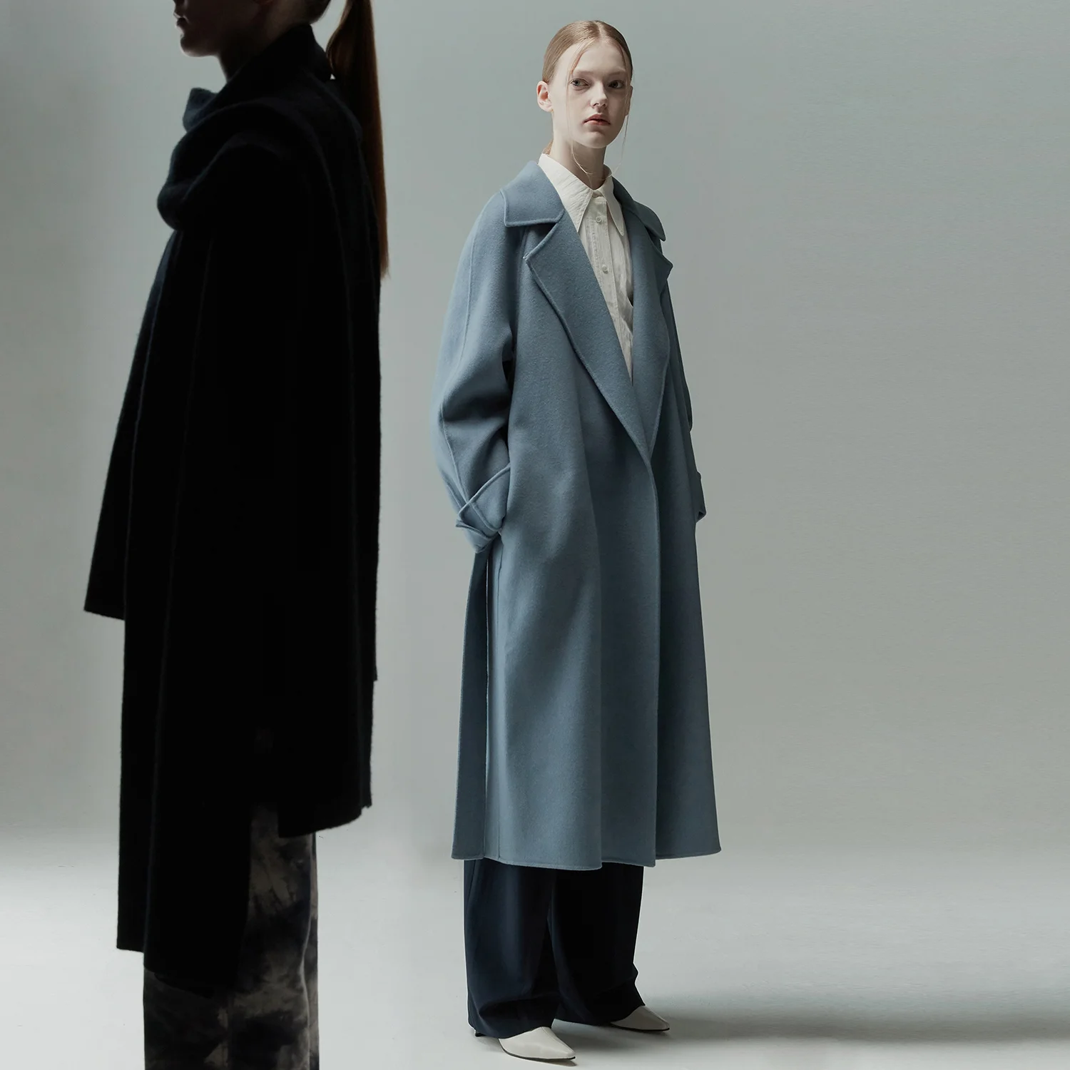 HANDMADE WOOL BELTED COAT CLOUD