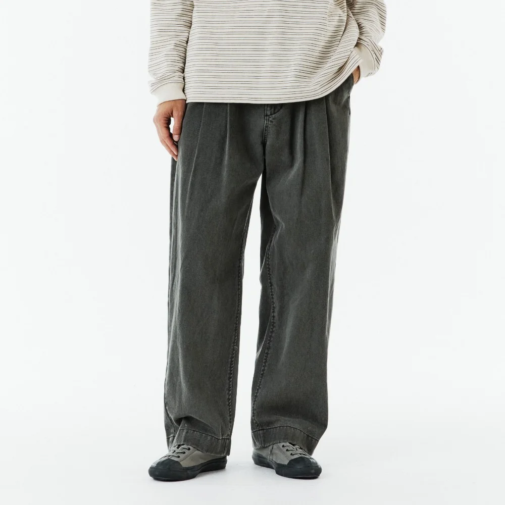 TWO TUCK DENIM TROUSERS - KHAKI (P263MDP461)