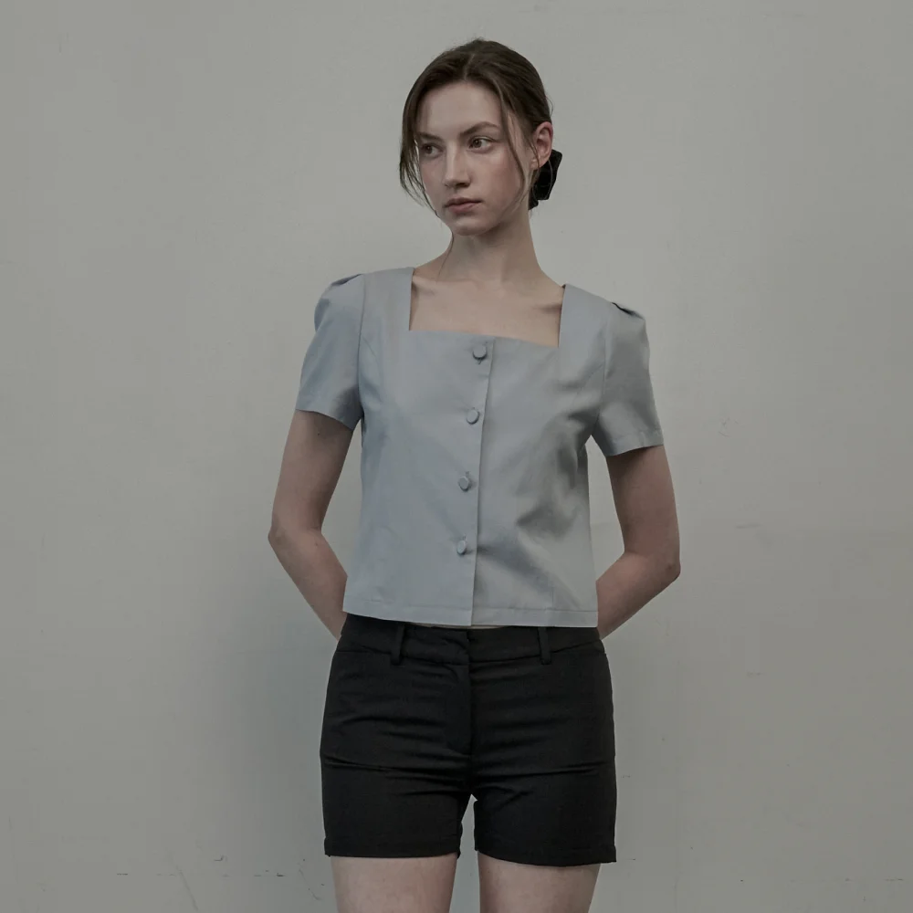 Mellow Square Neck Blouse Jacket - Sky Blue