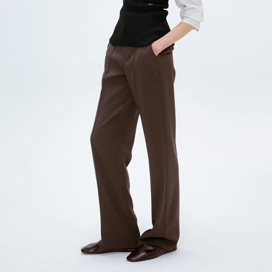 HIGH WAISTED STRAIGHT PANTS_DARK BROWN