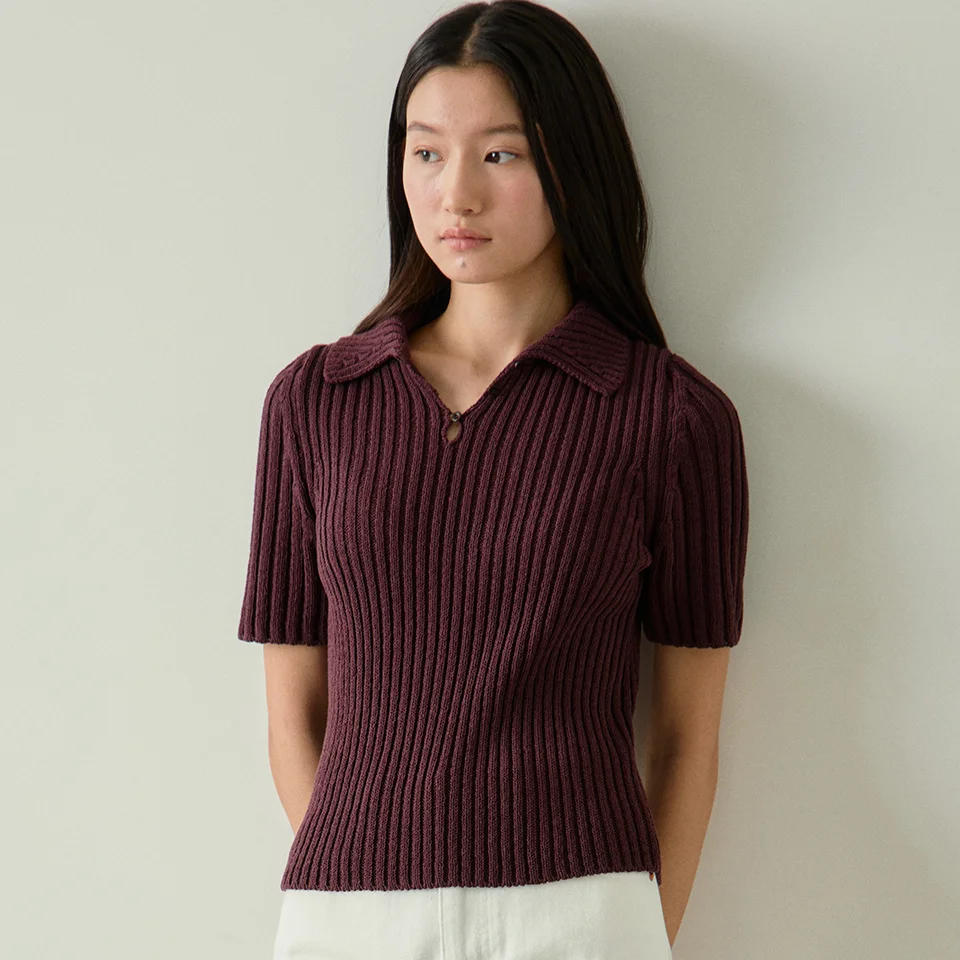 cotton collar pullover (plum brown)