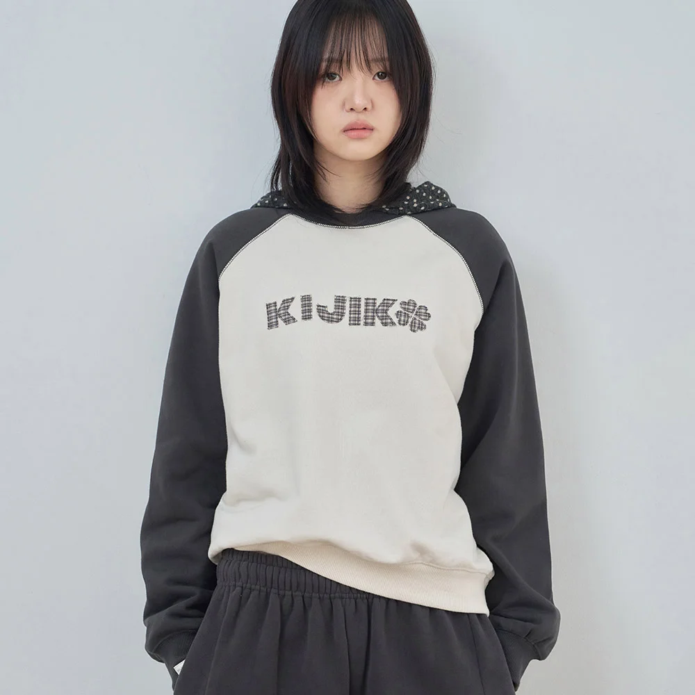 ke305-Check Raglan Sweatshirt Charcoal