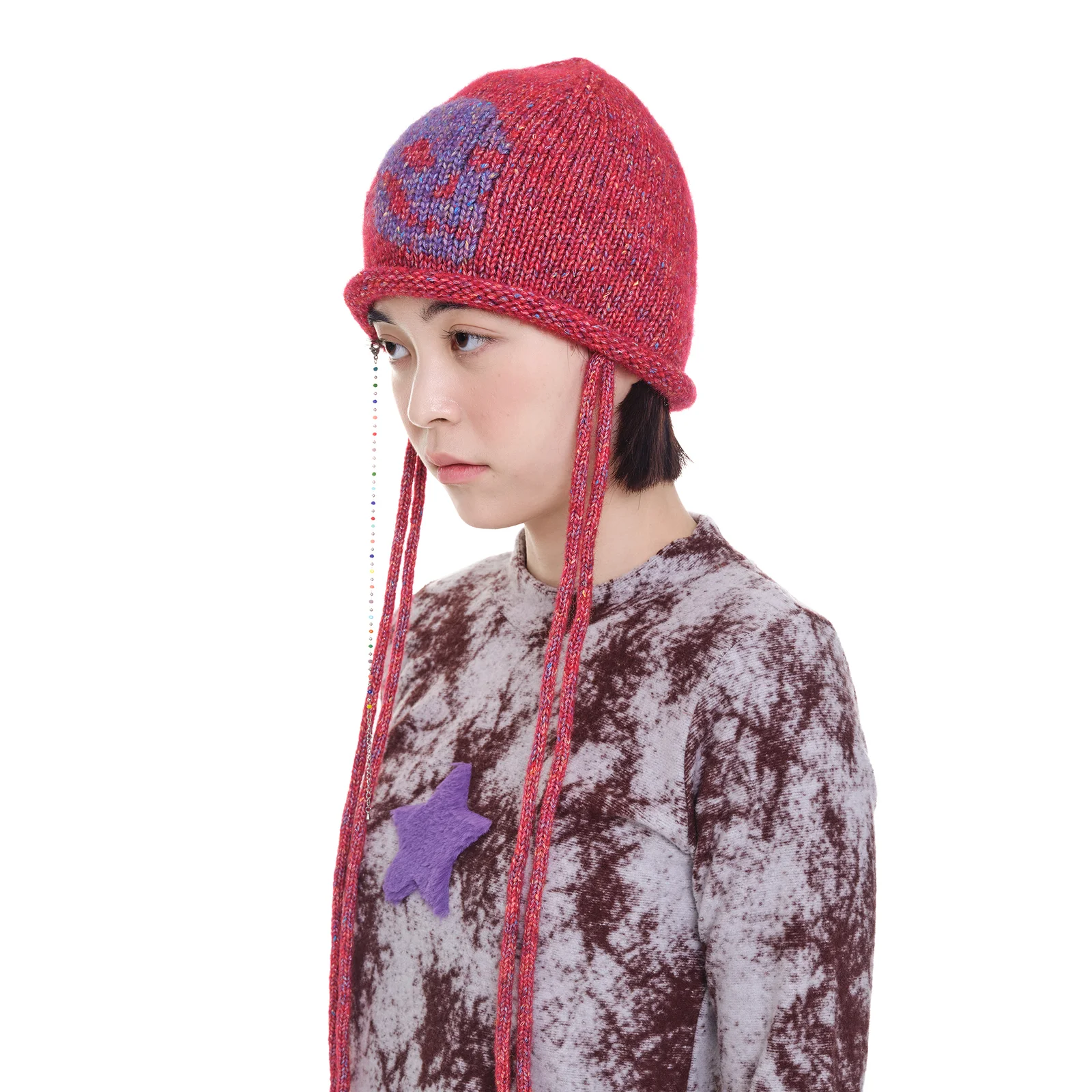 Skull beads beanie_red