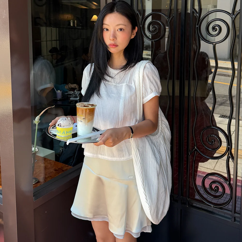 Satin flare layered mini skirt - mint