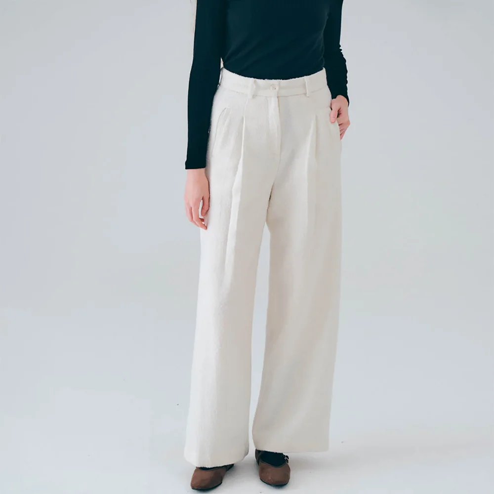 Wool boucle pants (Ivory)
