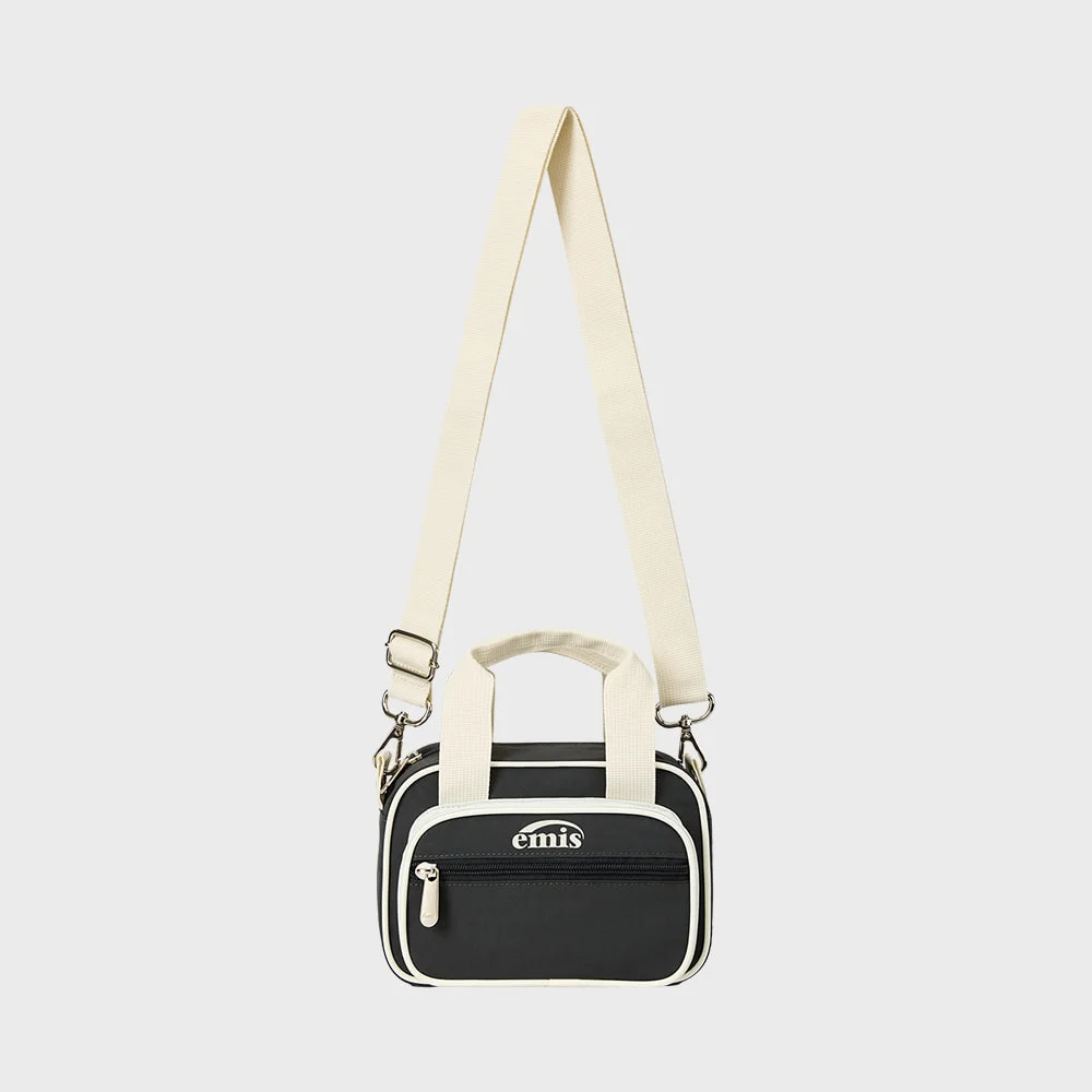 NYLON COLOR-BLOCK MINI CROSS BAG-CHARCOAL