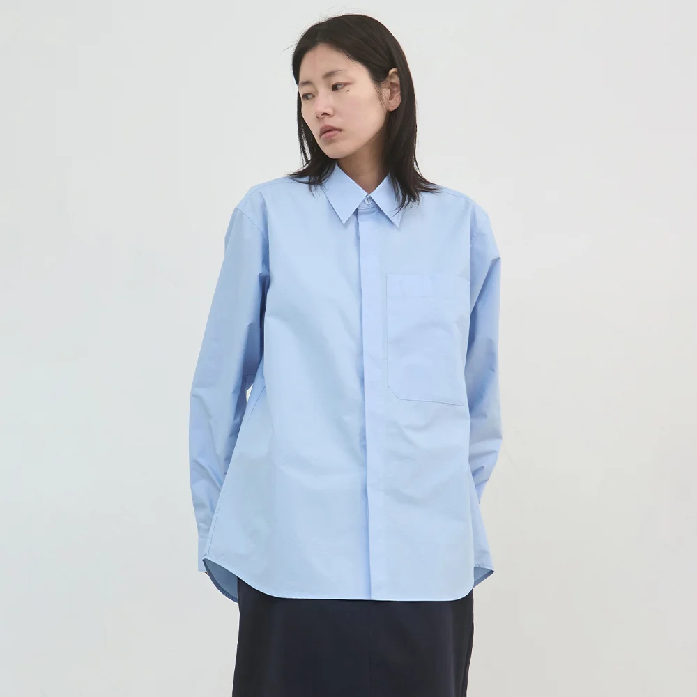 基本款 工裝 襯衫 長 衣袖 (藍色)