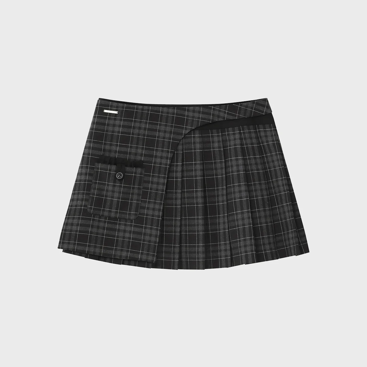 Pocket layered check skirt BLACK