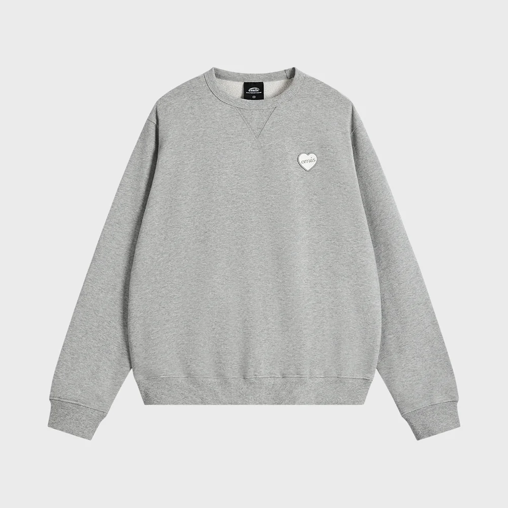 HEART RUBBER PATCH SWEATSHIRT-MELANGE GRAY