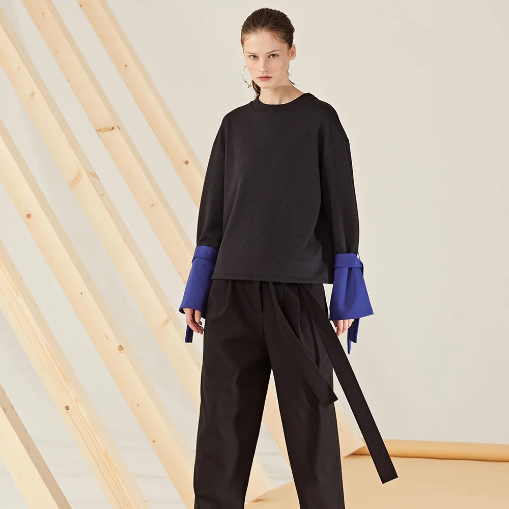 Color Sleeve Sweatshirt_Black