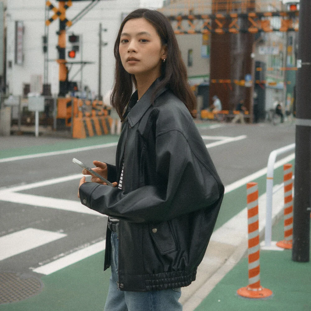 Faux leather overfit jumper_Black