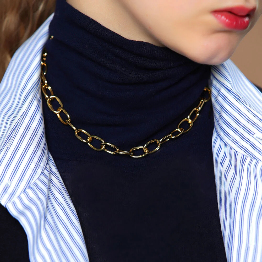 Bold oval chic chain Necklace 18k 鍍金 醒目 鏈條 頸鏈