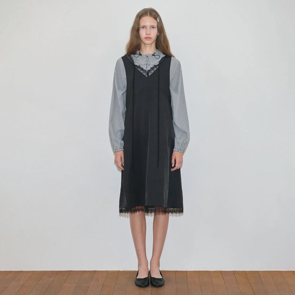 Silky Lace Slip Dress (Black)