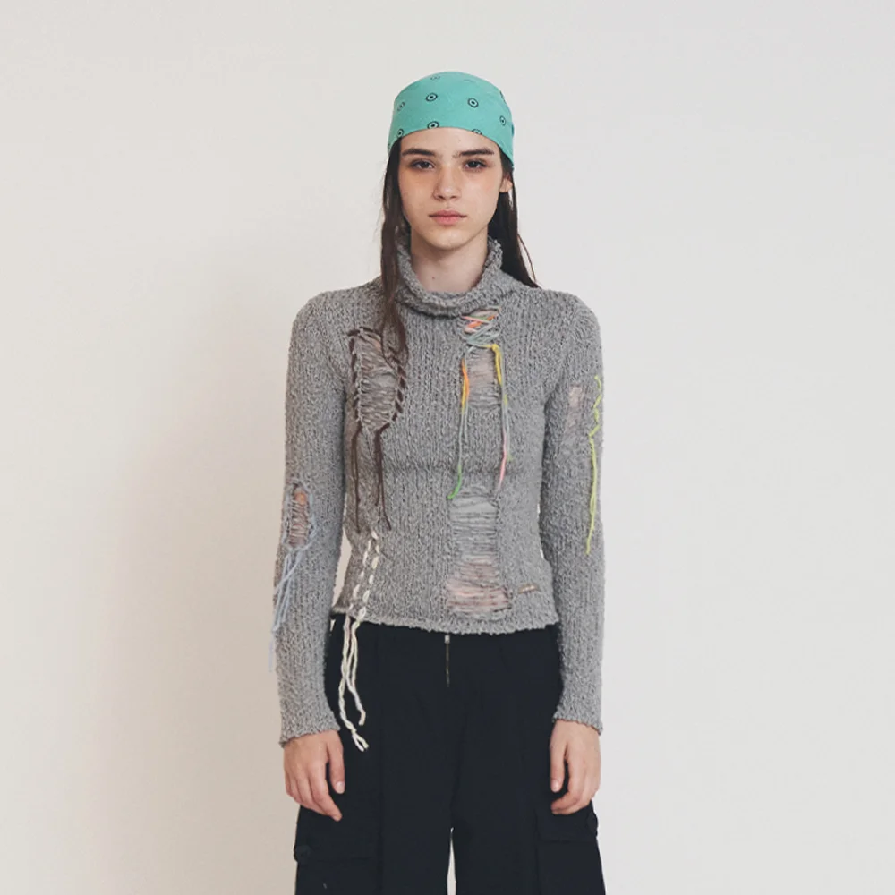 VINTAGE DESTROYED KNIT GRAY