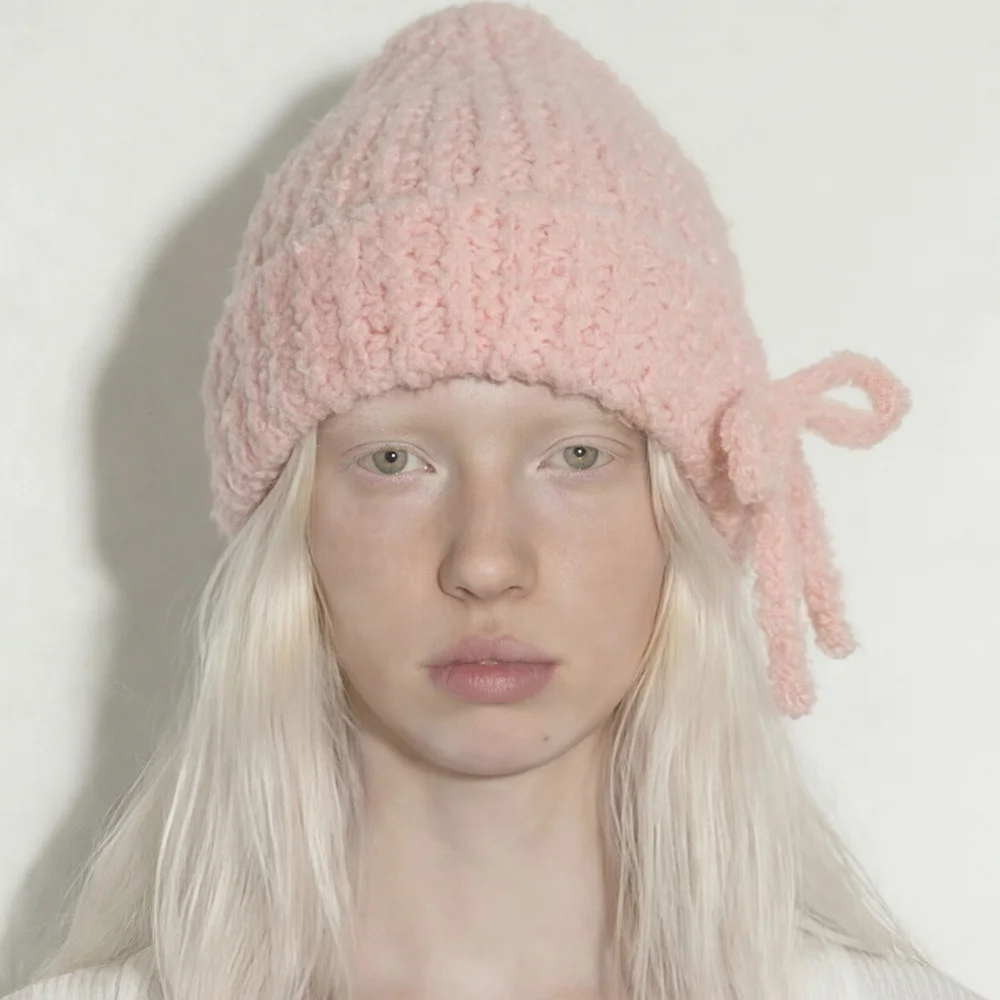 蝴蝶結 細節 馬海毛 圈圈紗 冬季 長版冷帽 RIBBON BEANIE / MOHAIR BOUCLE / PK