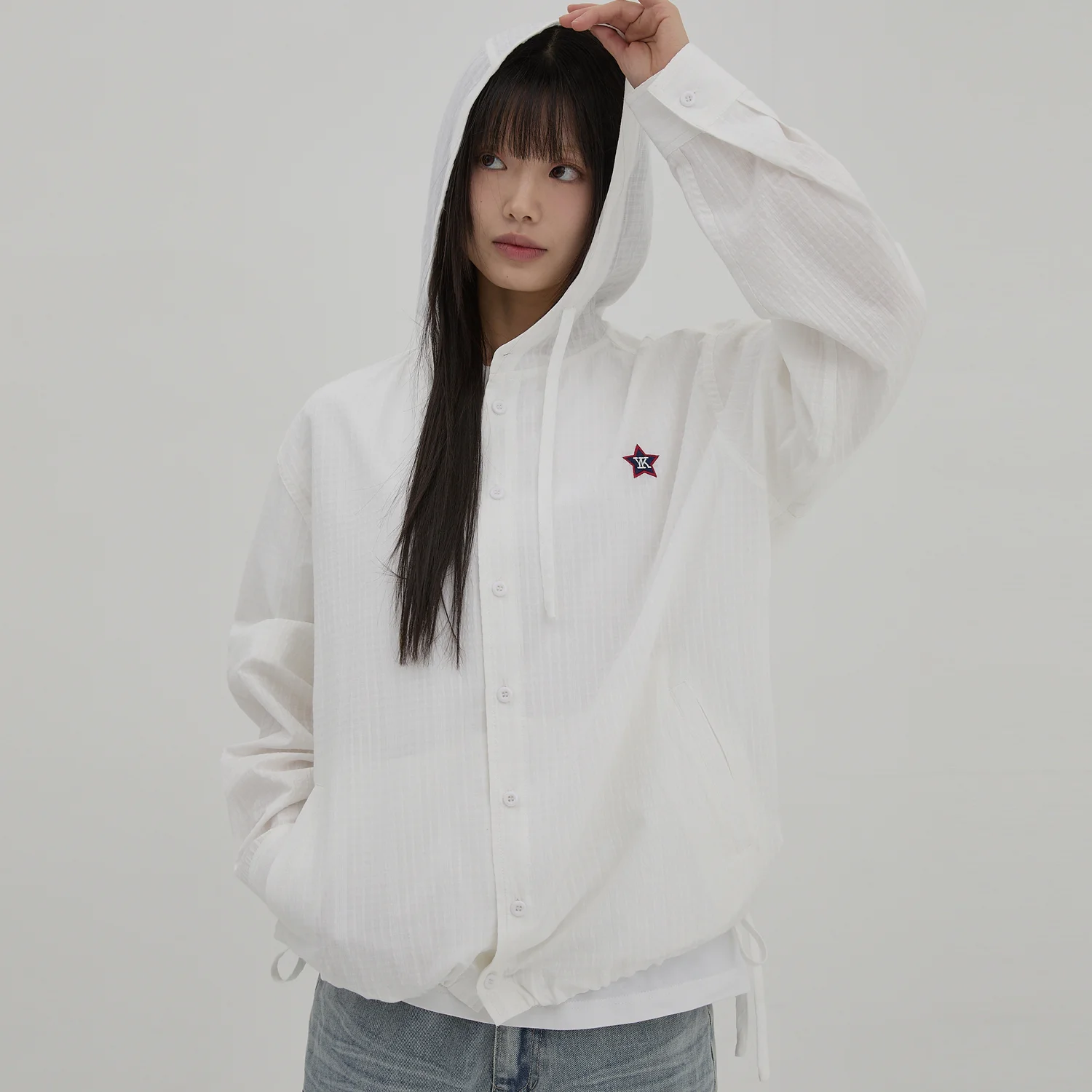 YK 格紋 連帽衫 襯衫 白色