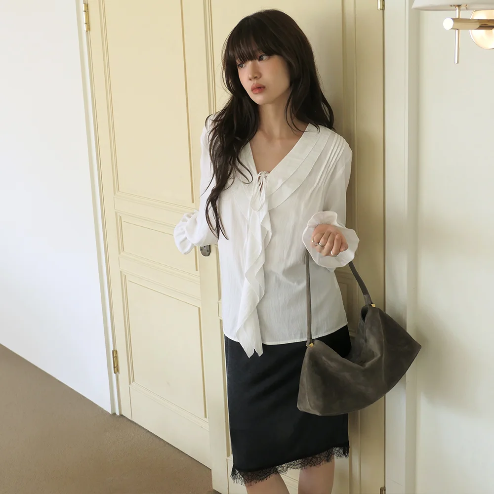 AILE SATIN LACE SKIRT_NAVY