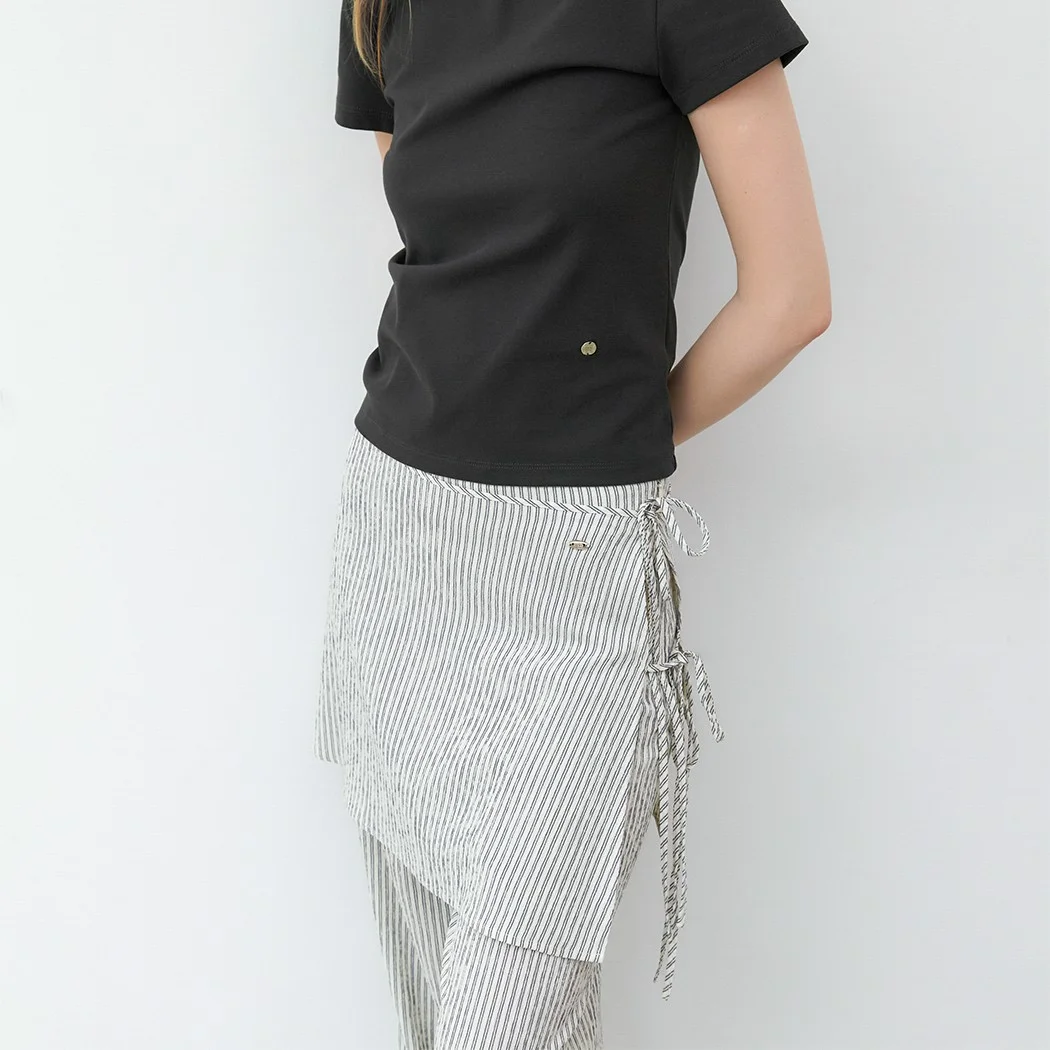 STRIPE WRAP SKIRT LAYERED PANTS (PT-5778)