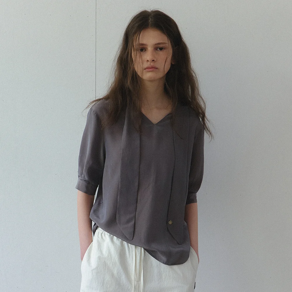 Moonlet scarf blouse_taupe