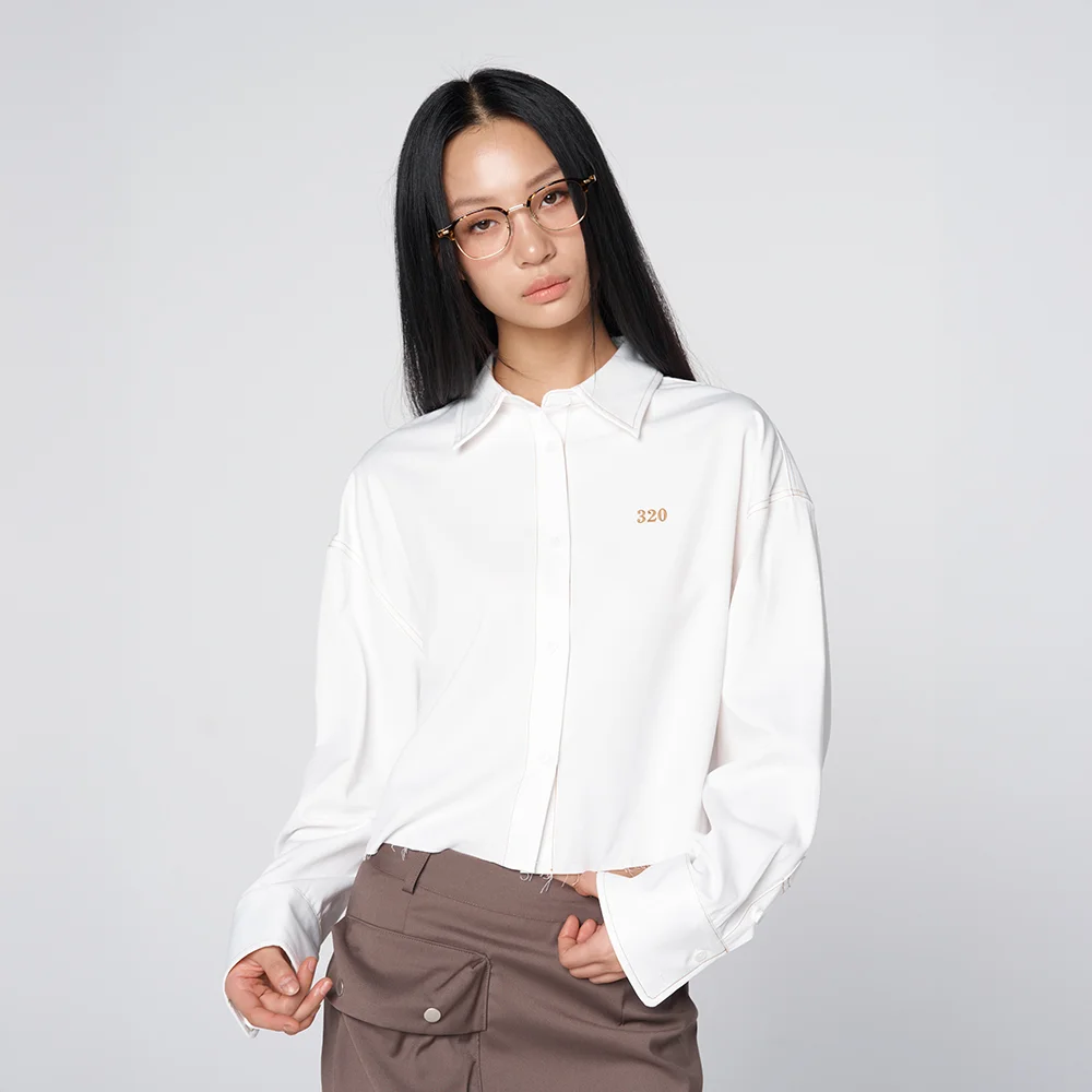 Contrast Stitch Cut-Off Short White Shirt