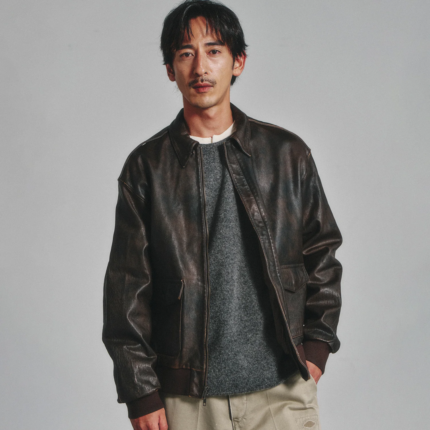 Washed Goat Leather A2 Jacket_Brown