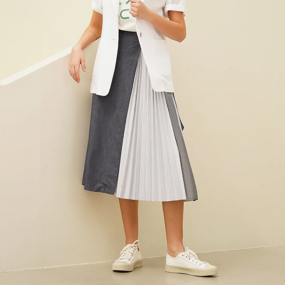 Tiera Pleats Skirt_Denim