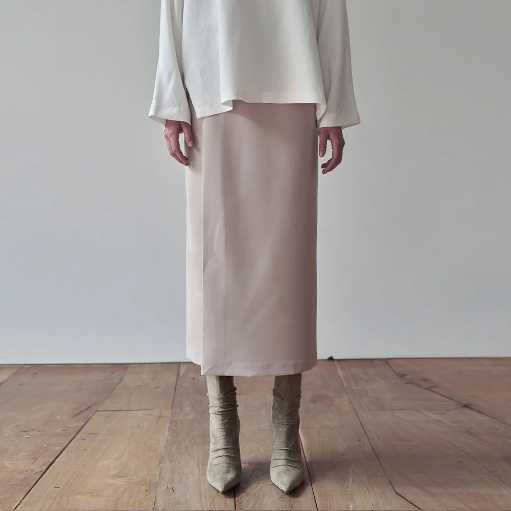 SEMI H-LINE WRAP SKIRT_BEIGE