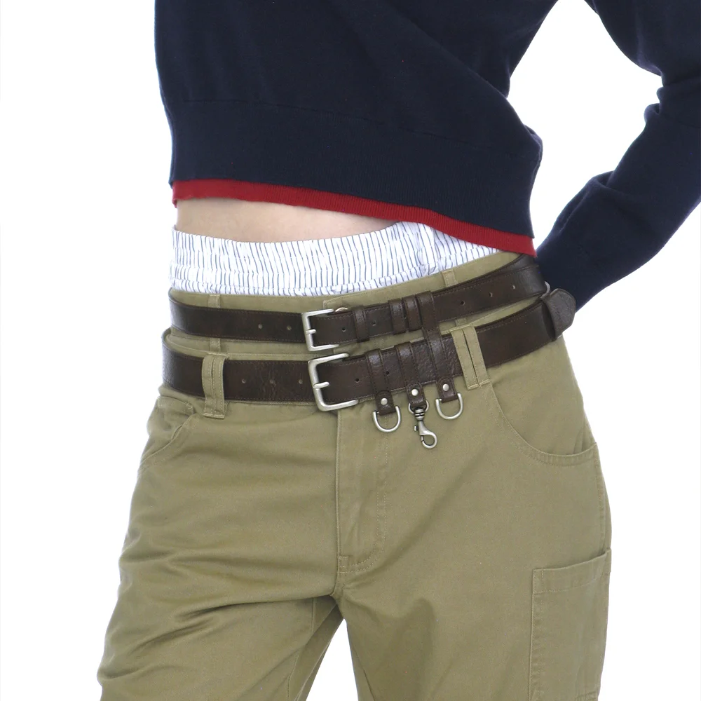 DOUBLE-LAYER UTILITY LEATHER BELT_BROWN