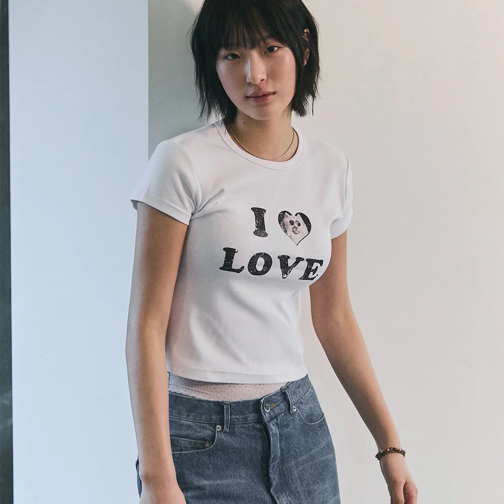 Bluesf I Love Cat crop tee