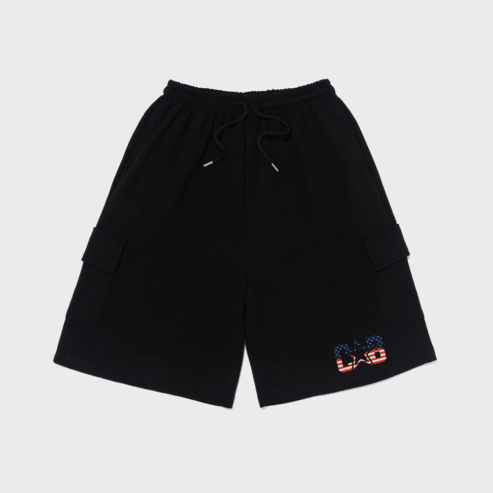 AMERICAN LOGO CARGO BERMUDA HALF PANTS (BLACK)