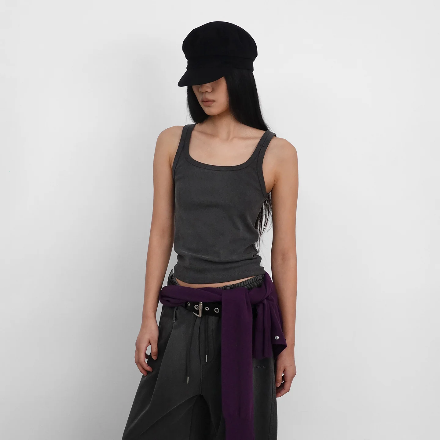 Basic Halter Sleeveless Top_Charcoal