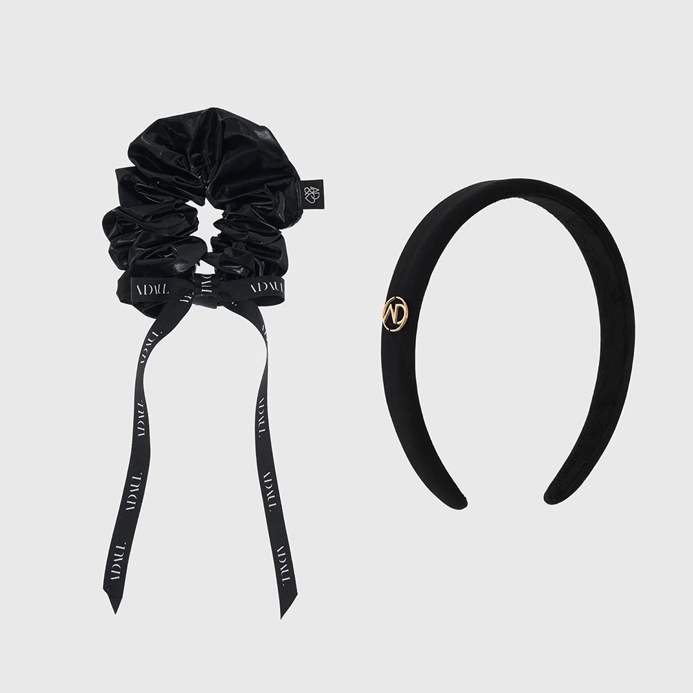 Qia ribbon scrunchy & hairband set - black