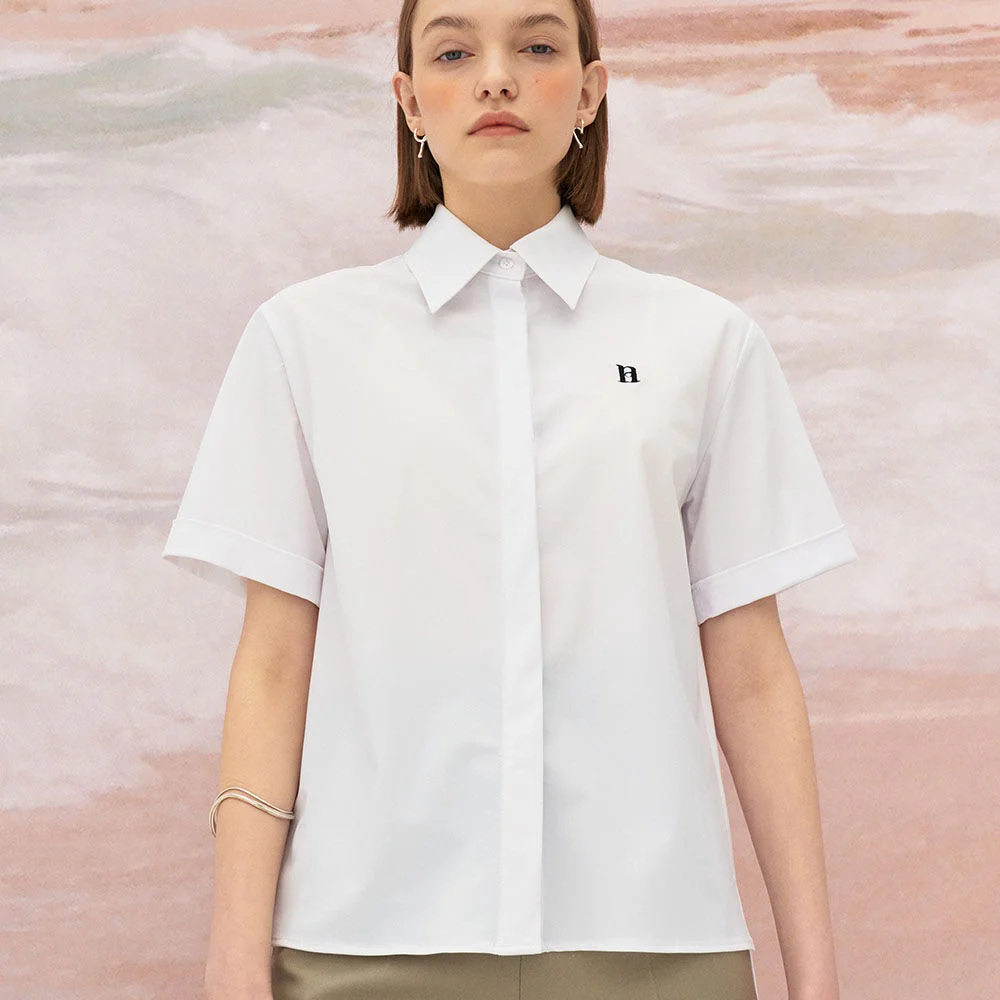 5S Cold sense nylon-blend logo Shirt - White