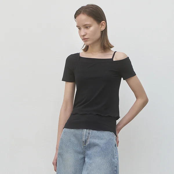 LAYERED RIBBED TEE SET S(T-6801)