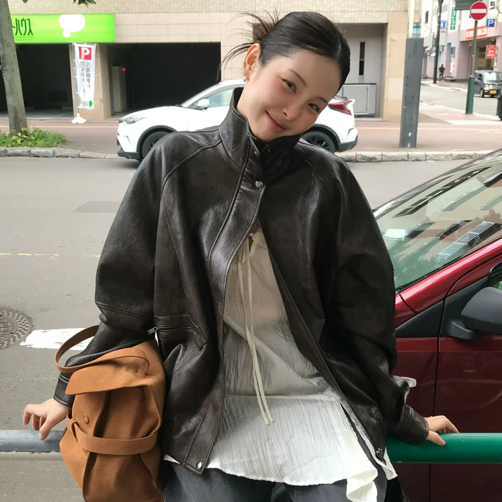 (新增尺碼)High-neck Leather Blouson Jacket VL5AJ093_2color