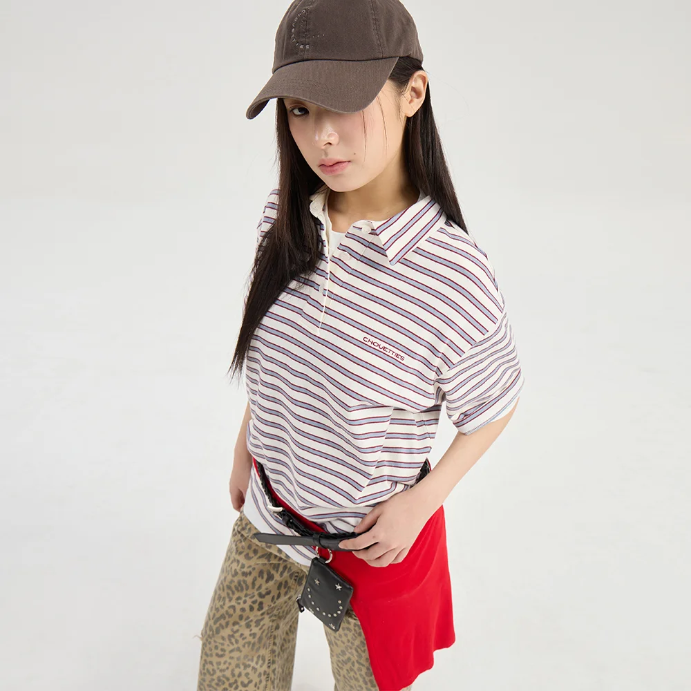 Chouetties by LUCKY CHOUETTE Stripe Pique Short Sleeve T-shirt (ivory) LATAX26380IVX