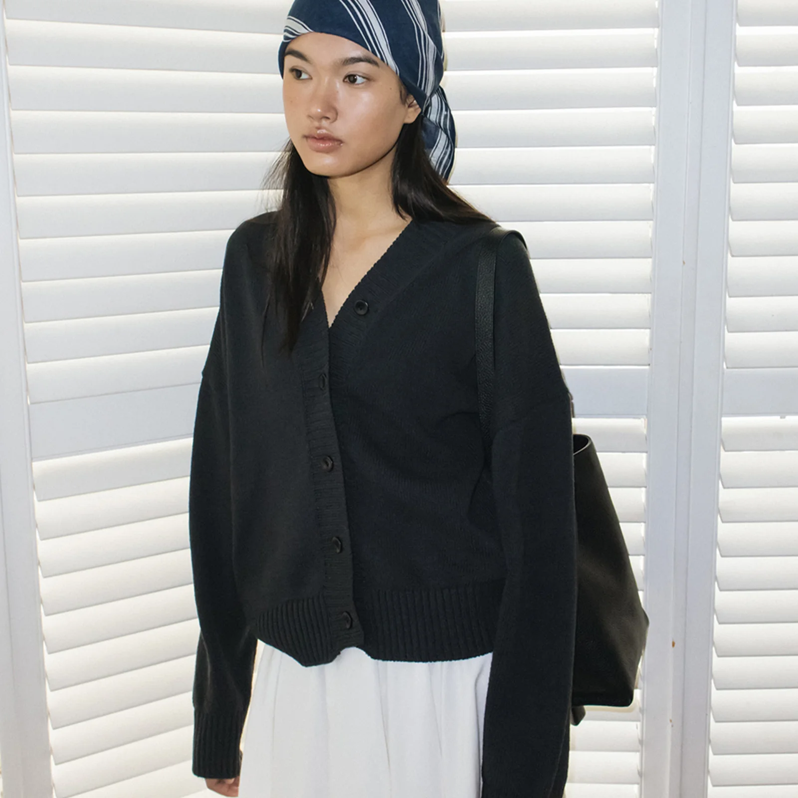 Cotton V-Neck Button Cardigan (Charcoal)