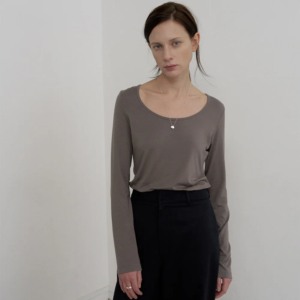 SCOOP NECK SHEER T-SHIRTS_DARK GREY