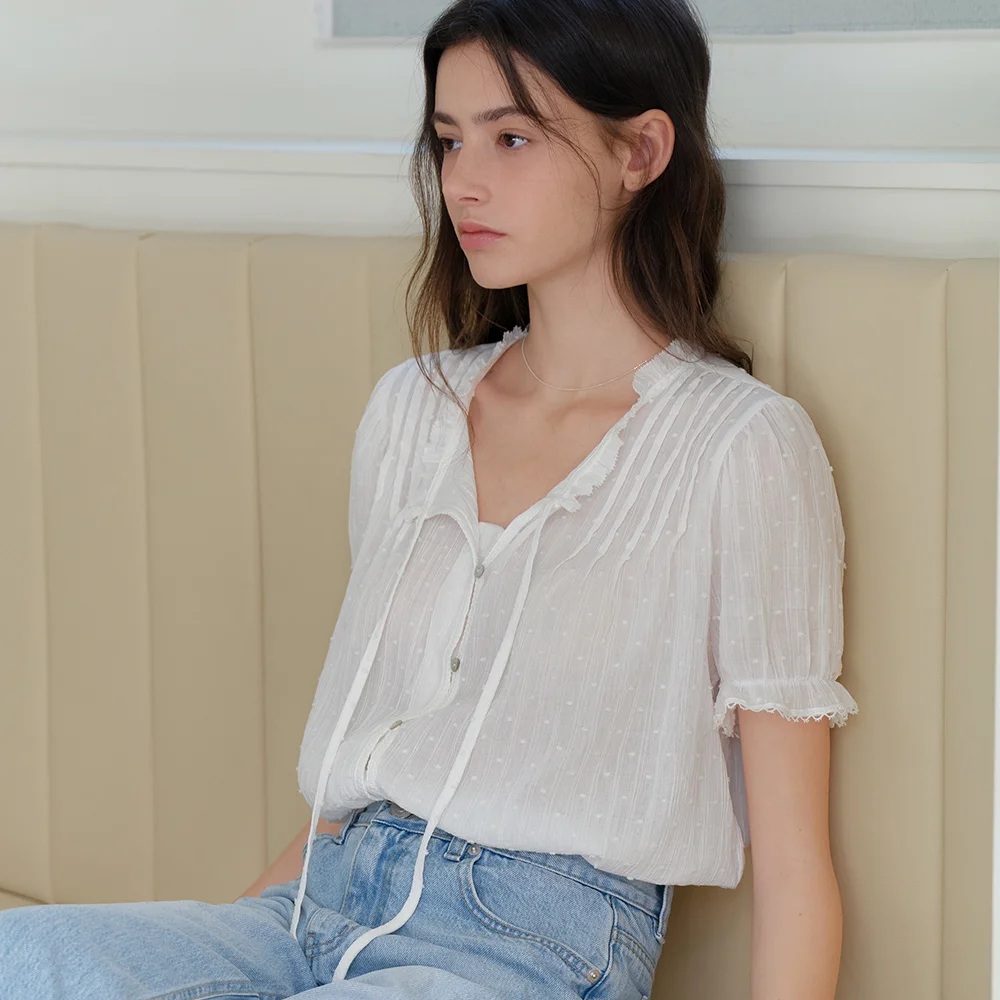 comos 1183 pintuck lace blouse (ivory)
