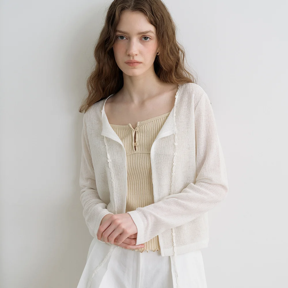 comos 1712 floral lace tie cardigan (white)