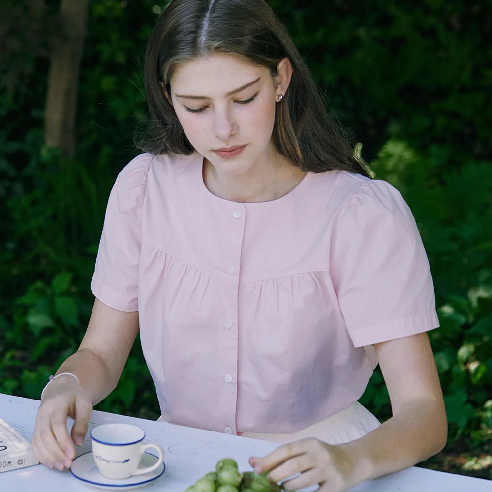 Julia Shirring Blouse - Light Pink