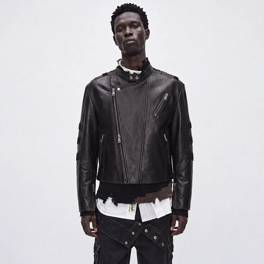 SEGMENT MOTO LEATHER JACKET (BLACK)