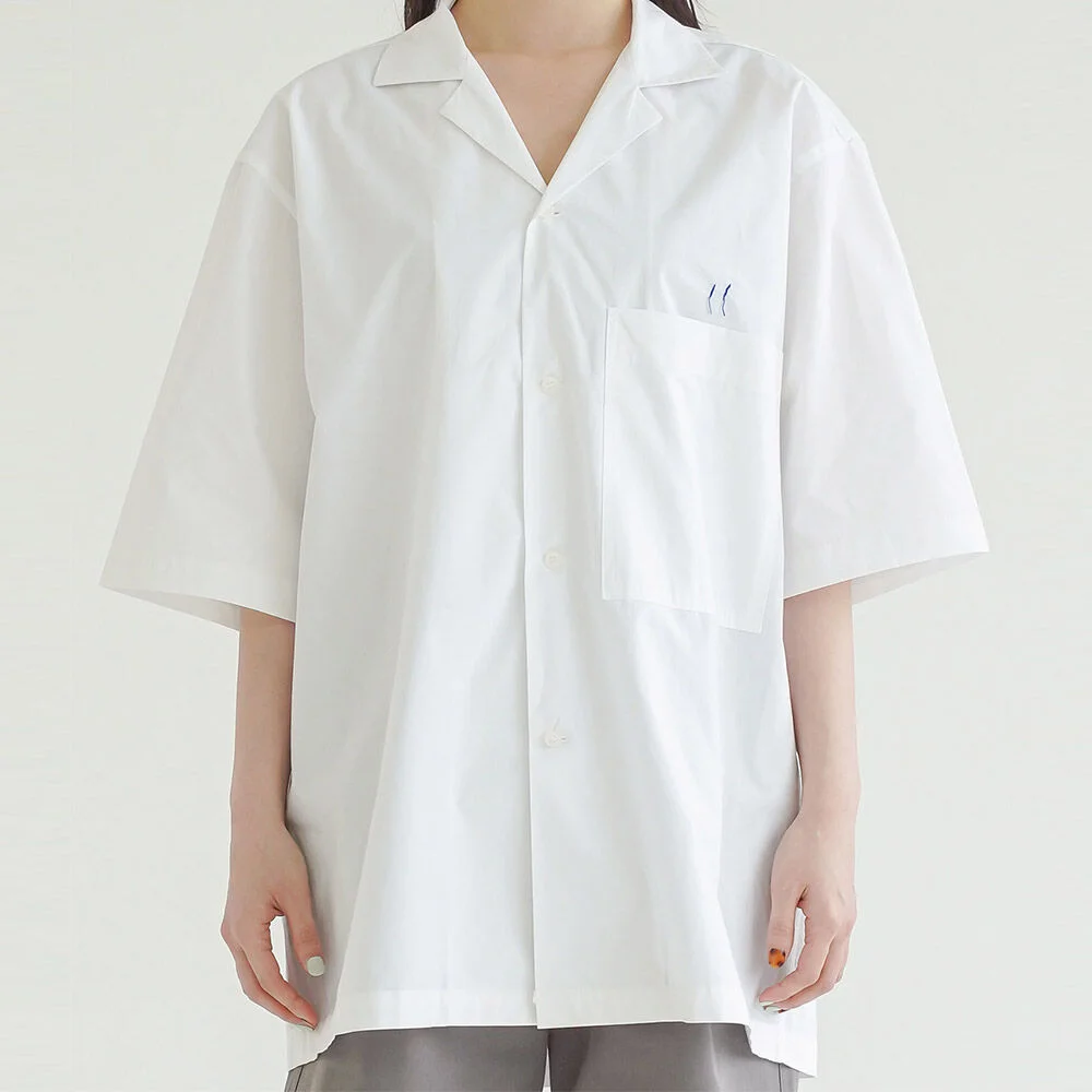 Loose-fit Open Colla Half Shirts_White