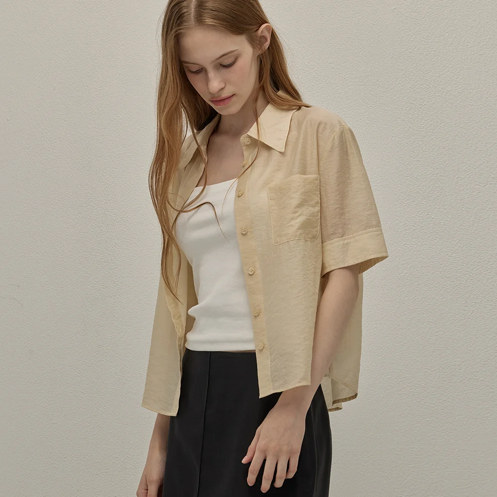 Sheer half sleeve shirt - Beige