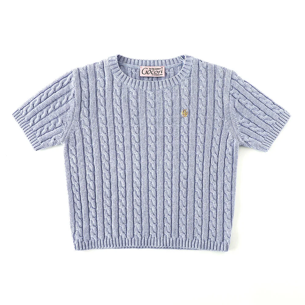 LOGO CABLE KNIT TOP - PALE BLUE 針織衫 短袖