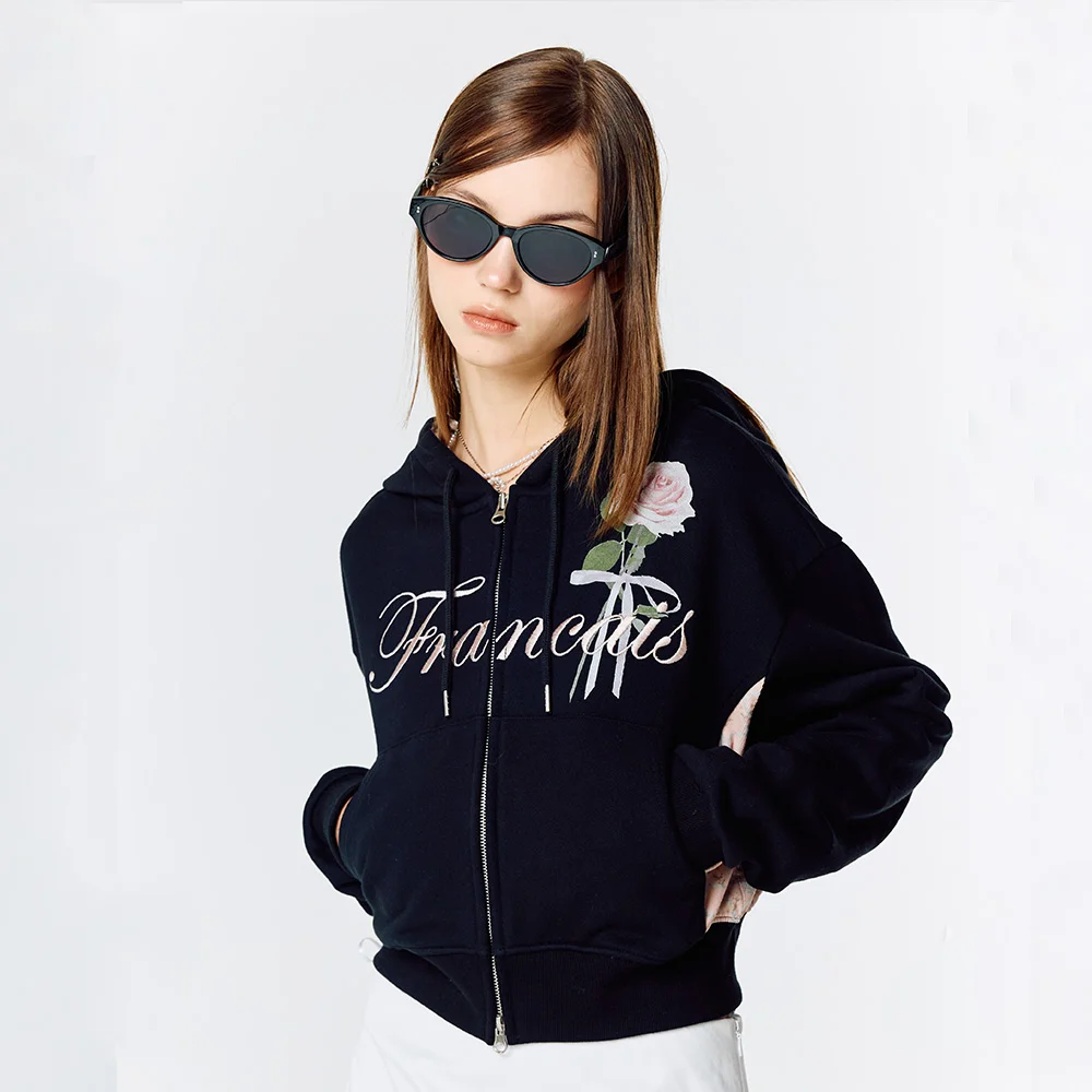 L15 ROSE CROP HOOD ZIP-UP(BLACK)