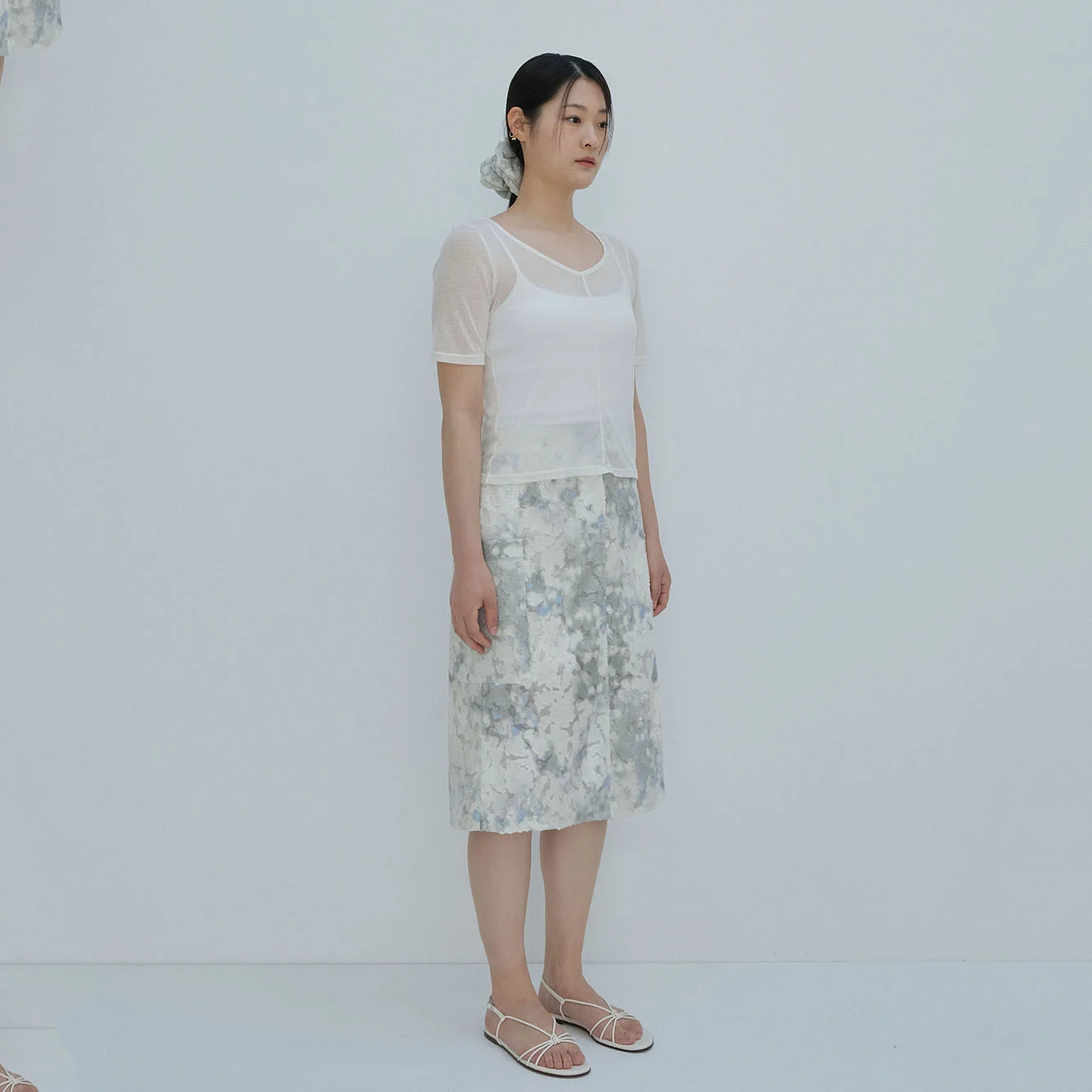 Shimmer texture midi skirt - Jade green
