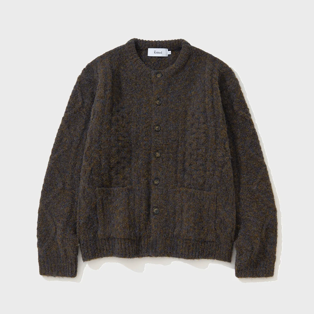 (UNISEX)醒目 絞花 針織衫 開襟外套 BROWN