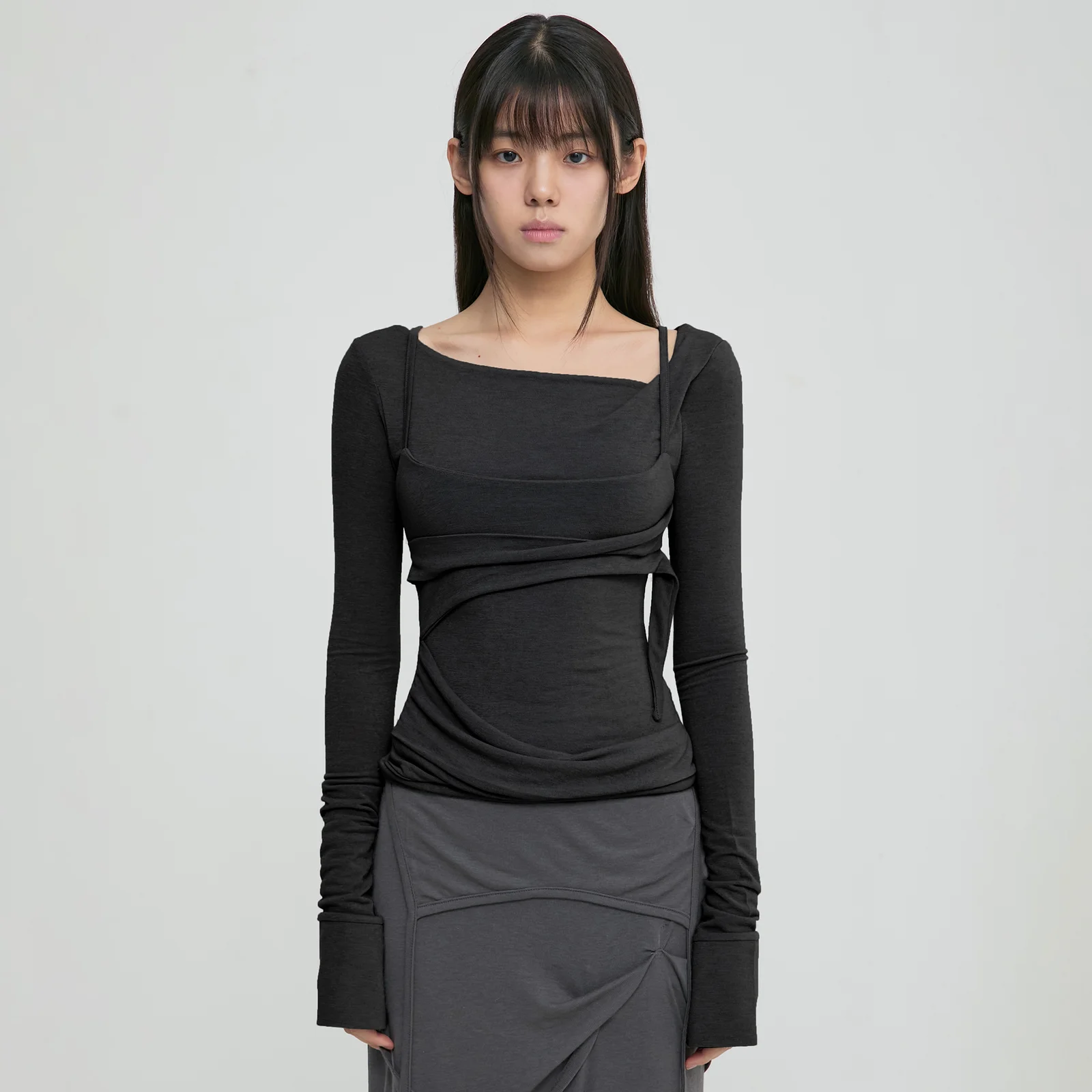 Layered Bustier Long Sleeve (FL-105_Black)
