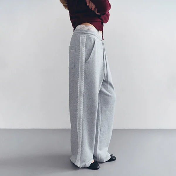 LACE SAGGING SWEAT PANTS MELANGE GRAY